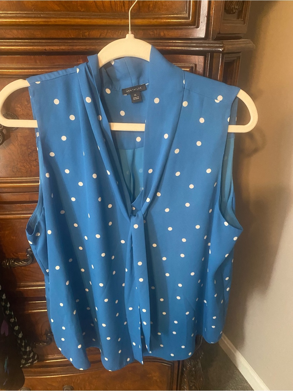 Ann Taylor Polka Dot Sleeveless Neck Bow Tie Blouse